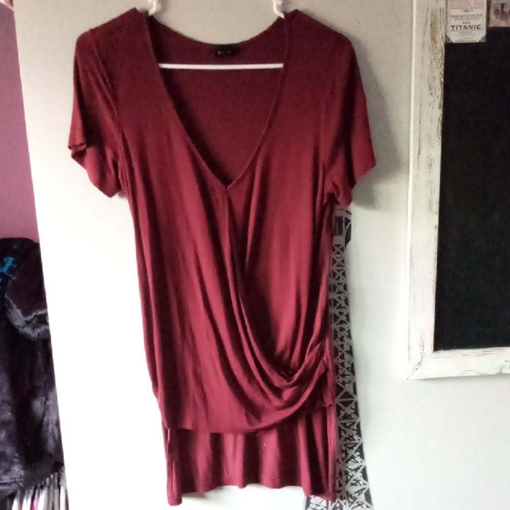 Rue21 Deep Red Short Sleeve Drape Tee